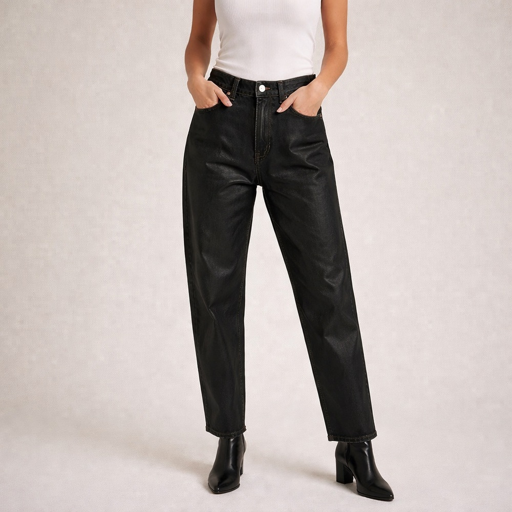Icon Denim Tina Coated Black Jeans Size 27 Waxed Denim Straight Leg